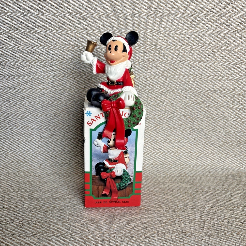 Disney Mickey Mouse Santa Bell Christmas STOCKING HANGER Holder Hook Vintage